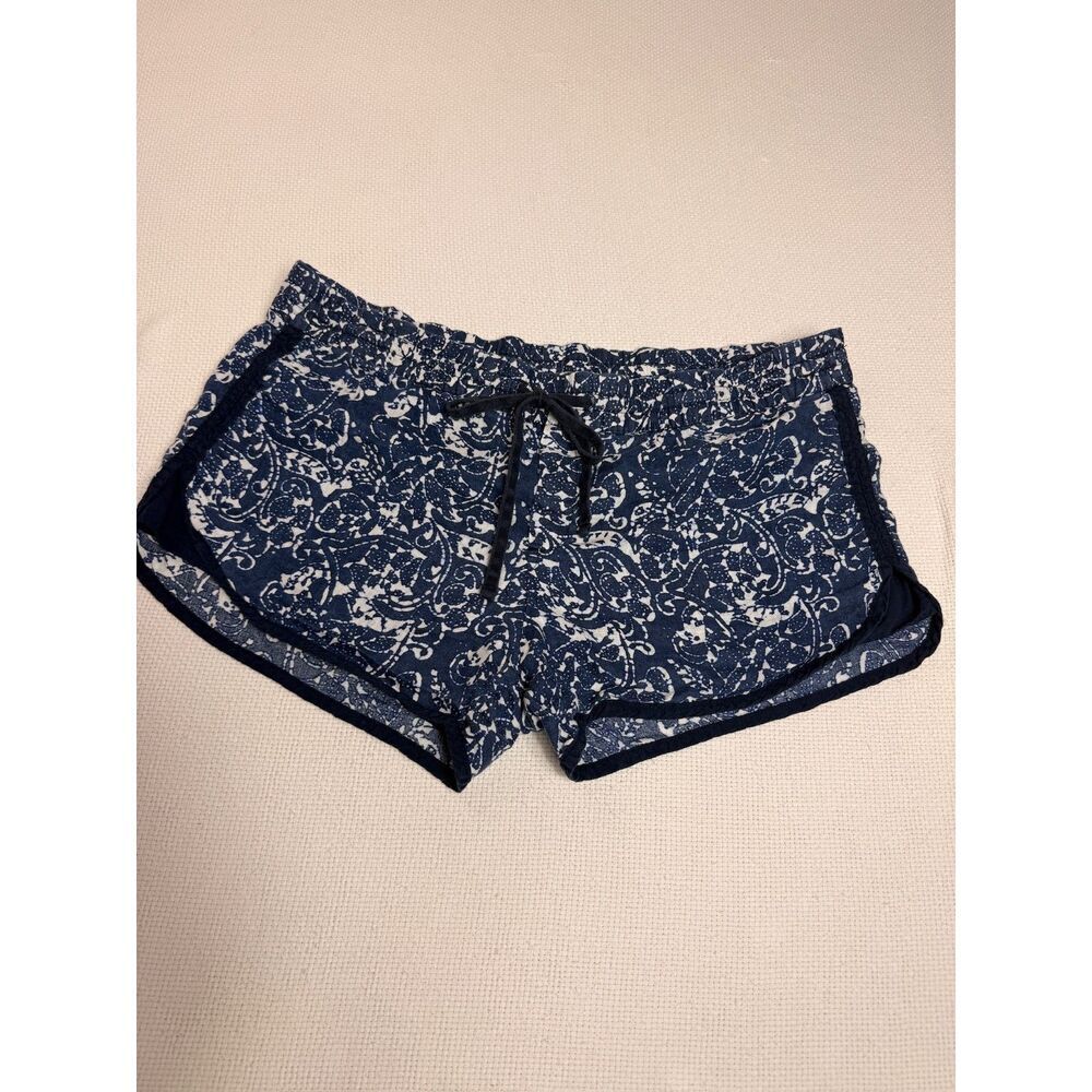 Gap Linen Drawstring Shorts Medium Navy White Paisley Print Dolphin Hem